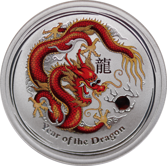 2012 Year of the Dragon Red Coloured 50c 1/2oz Silver Coin