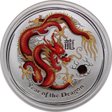 2012 Year of the Dragon Red Coloured 50c 1/2oz Silver Coin