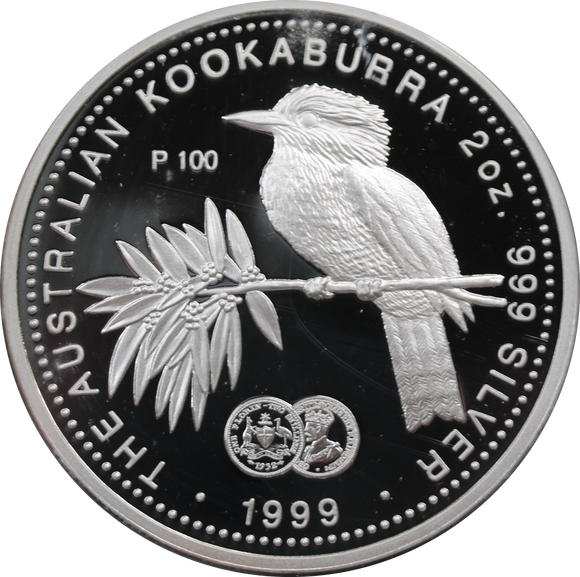 1999 Silver 2oz Kookaburra Glamour Coin 1932 Florin Privy Mark