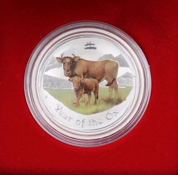 2009 1/2oz Coloured Silver Year of the Ox Coin in Red Box