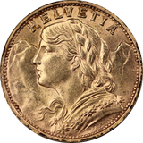 Switzerland 1935 20 Francs Gold Coin aUNC
