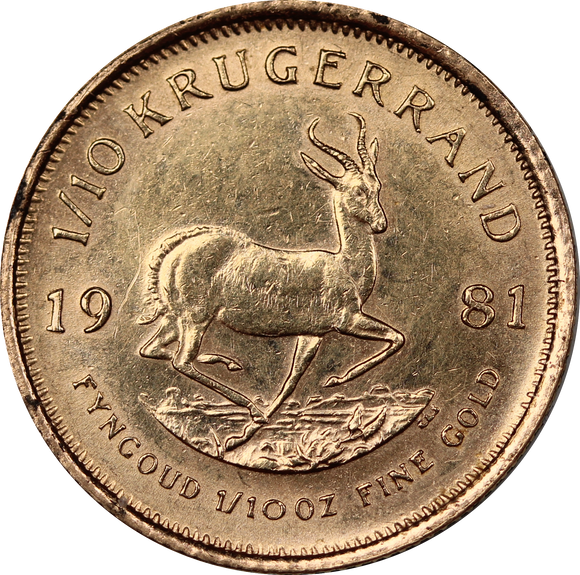 1982 South Africa 1/10 oz Gold Krugerrand Coin