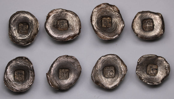 Late 19th Century China Yunnan Style Sycee Set of 8 Silver Ingots
