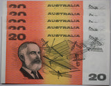 $20 1985 Johnston/Fraser Banknote Consecutive Run of 5 aUNC