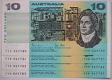 1983 $10 Johnston/Stone Banknotes Consecutive run of 4 aUNC
