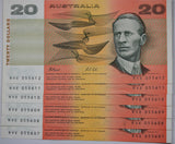1991 $20 Fraser/Cole Banknotes Consecutive run of 6 aUNC