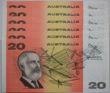 1991 $20 Fraser/Cole Banknotes Consecutive run of 6 aUNC