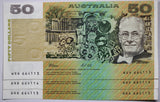 1991 $50 Fraser/Cole Last Prefix Banknotes Consecutive Trio aUNC