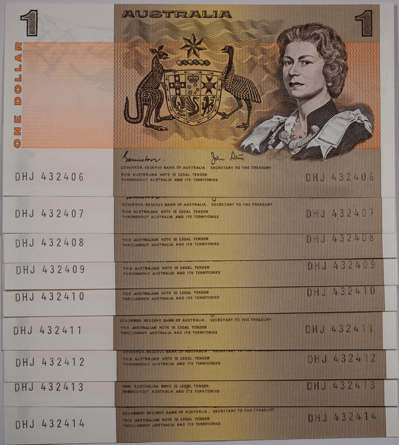 $1 1982 Johnston/Stone Consecutive run of 9 aUNC