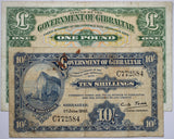 Gibraltar 1942 Ten Shilling and 1971 One Pound Note Pair Circulated