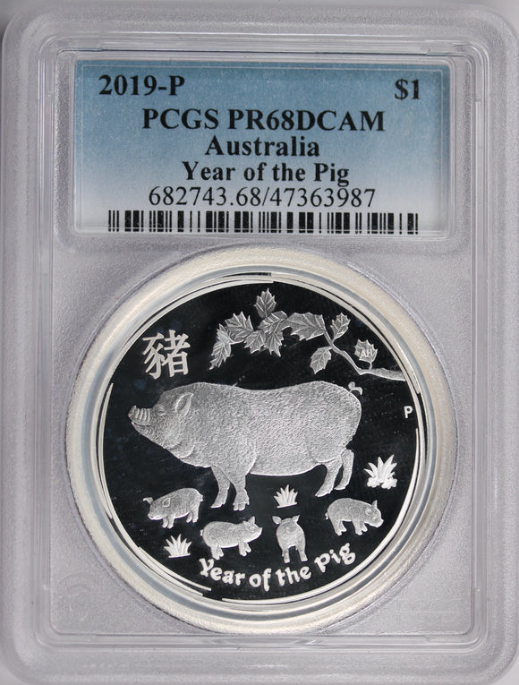 2019-P Year of the Pig 1oz Silver Coin PR68DCAM