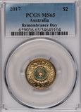 2017 $2 Remembrance Day Coloured Coin MS65