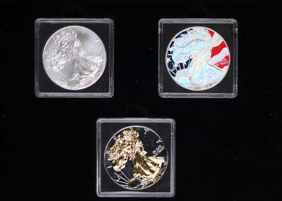 2012 USA Set of 3x 1oz Silver Eagle Coins (Standard, Gilded and Holo)