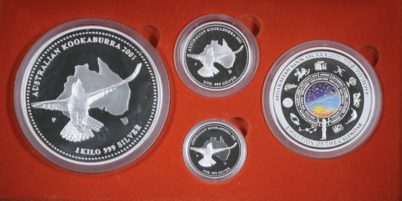 2001 Kookaburra Silver Large Coin Series (1kg, 10oz, 2oz, 1oz)
