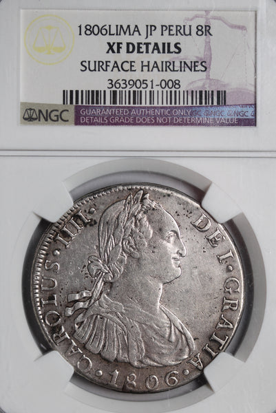 1806JP Lima Peru 8 Reales Pillar Dollar XF Details NGC – Thompsons