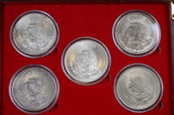 5x 1948 Mexico Silver Cinco Pesos Coins EF in Presentation Box