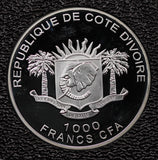 Ivory Coast 1000 Francs CFA Smilodon Silver Coin