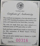 1995 Australian Kookaburra 2oz Silver Coin - 40 Hour Famine Privymark