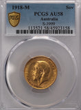 1918 Melbourne Mint Gold Sovereign PCGS AU58