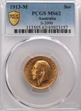 1913 Melbourne Mint Gold Sovereign PCGS MS62