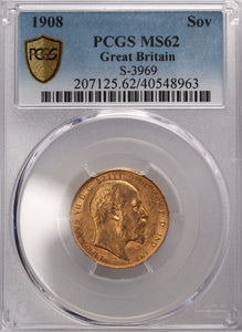 1908 GB Gold Sovereign PCGS MS62