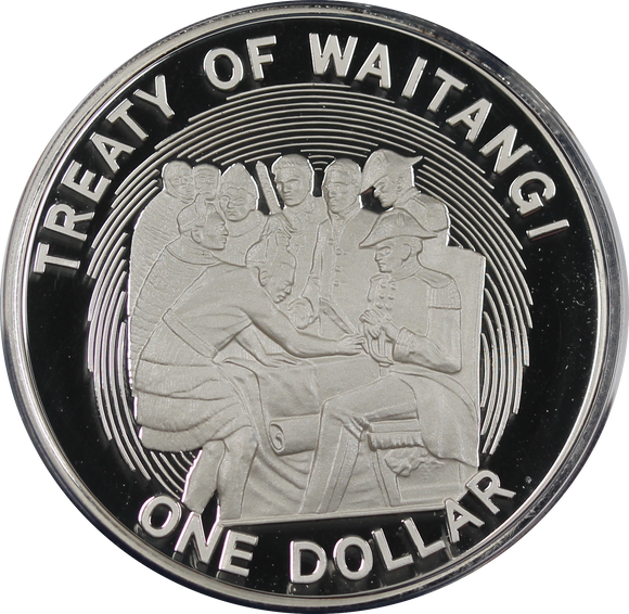 New Zealand 1990 Waitangi Treaty Silver Proof Dollar Coin