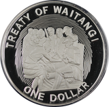 New Zealand 1990 Waitangi Treaty Silver Proof Dollar Coin