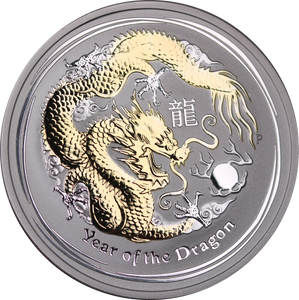 2012 Year of the Dragon Gilded 1oz Silver Coin