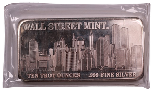 2002 Wall Street Mint New York Skyline 10oz Minted Bar