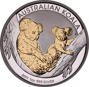 2011 Gilded Koala 1oz Silver Coin Only - No Box or COA