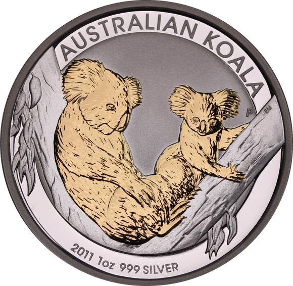 2011 Gilded Koala 1oz Silver Coin Only - No Box or COA