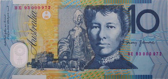1993 $10 Blue Dobell Fraser/Evans Red Serial Numbers UNC