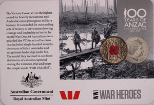 2015 Australia $1 WWI War Heroes-Red Poppy in Card