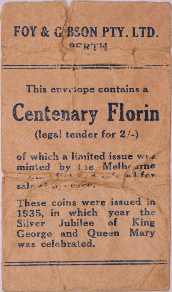 1934/35 Perth Centenary Florin Foys Bag aVG