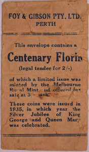 1934/35 Perth Centenary Florin Foys Bag Poor