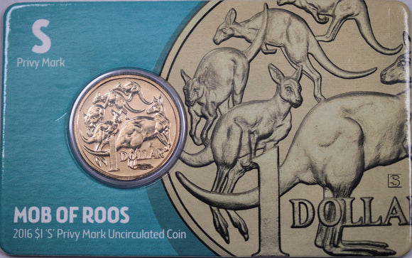 2015 Sydney ANDA 'S' Privymark Mob of Roos $1 Coin in Card