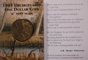 1995 $1 Coin UNC A.B. 'Banjo' Paterson Waltzing Matilda - 'M' Mintmark