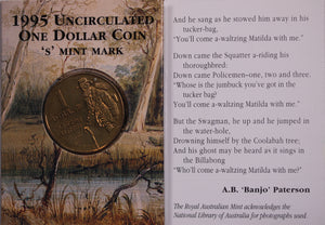 1995 $1 Coin UNC A.B. 'Banjo' Paterson Waltzing Matilda - 'S' Mintmark