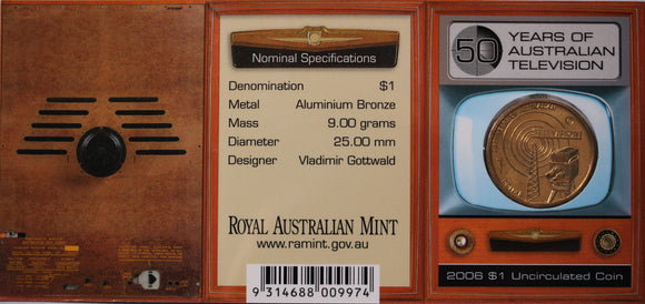 2006 $1 50 Years Of Australian Television UNC - 'B' Mintmark