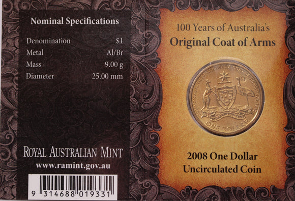 2008 $1 100 Years of Australia's Original Coat of Arms UNC - 'M' Mintmark