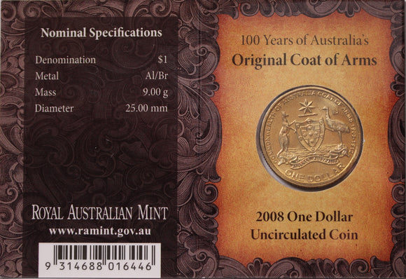 2008 $1 100 Years of Australia's Original Coat of Arms UNC - 'S' Mintmark