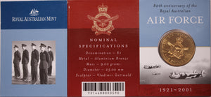 2001 $1 80th anniversary of the Royal Australian Air Force UNC