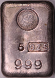 Vintage 5oz Perth Mint Silver Ingot Cast Bar