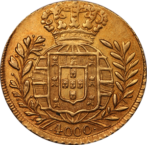 1821 Brazil João VI Gold 4000 Réis Coin EF