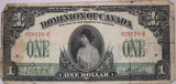 Dominion of Canada 1917 One Dollar Banknote VG