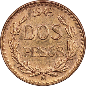 1945 Mexico Gold 2 Peso Coin