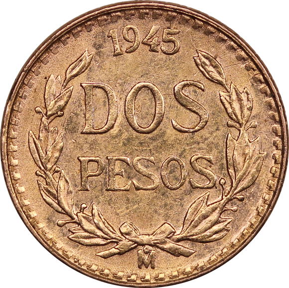 1945 Mexico Gold 2 Peso Coin