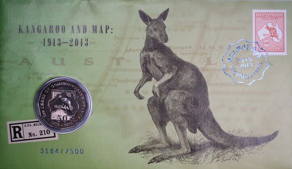 2013 Kangaroo and Map Melbourne Stamp Expo 50c PNC