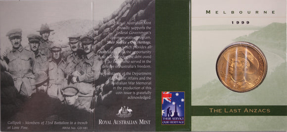 1999 $1 The Last ANZACs UNC - 'M' Mintmark