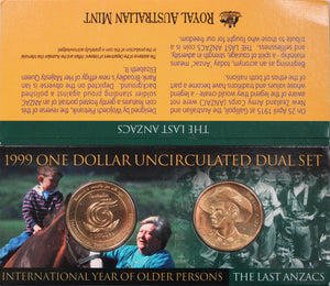 1999 $1 Year of Older Persons/The Last ANZACs UNC Dual Set